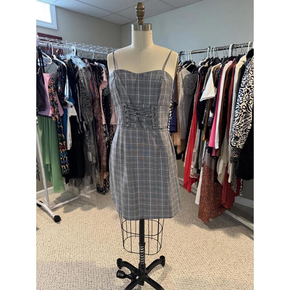 Wild Fable - Gray Plaid Sleeveless Mini Dress with Corset Detail - Small